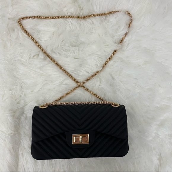 Convertible Cross Body Purse, Rubber with Gold Chain Strap - Picture 5 of 8